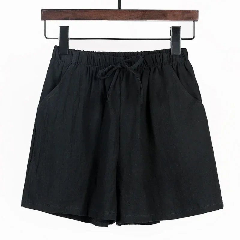 Lightweight Women’s Linen Shorts with High Waist and Sporty Fit – Fenja-Black-S-The Livary