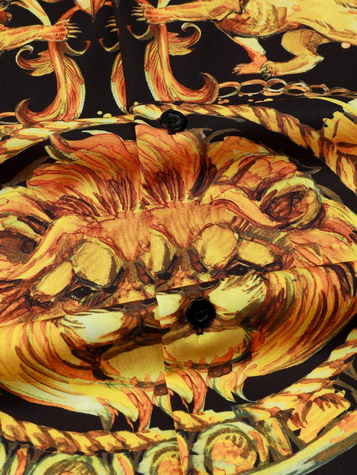 Expressive men's short-sleeved shirt with baroque pattern & lion motif – Dante-M-The Livary