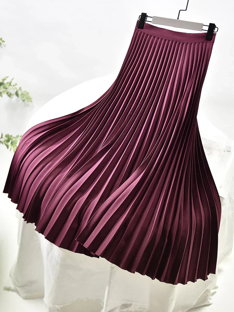 Pleated A-line skirt – Aurelia-Wine red-S-The Livary