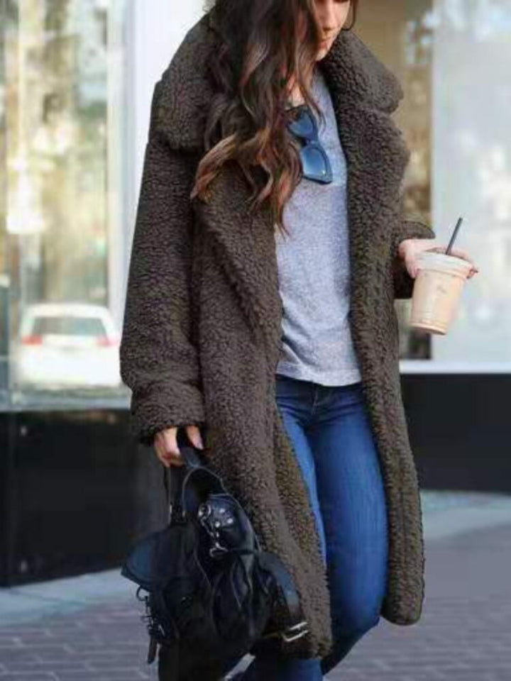 Trendy Warm Long Teddy Coat for Women - Isla-Apricot-S-The Livary
