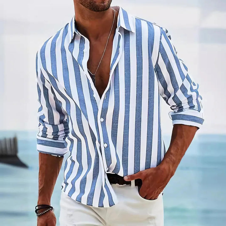Striped summer shirt made of cotton and linen for men - Moritz-Blue-S-The Livary