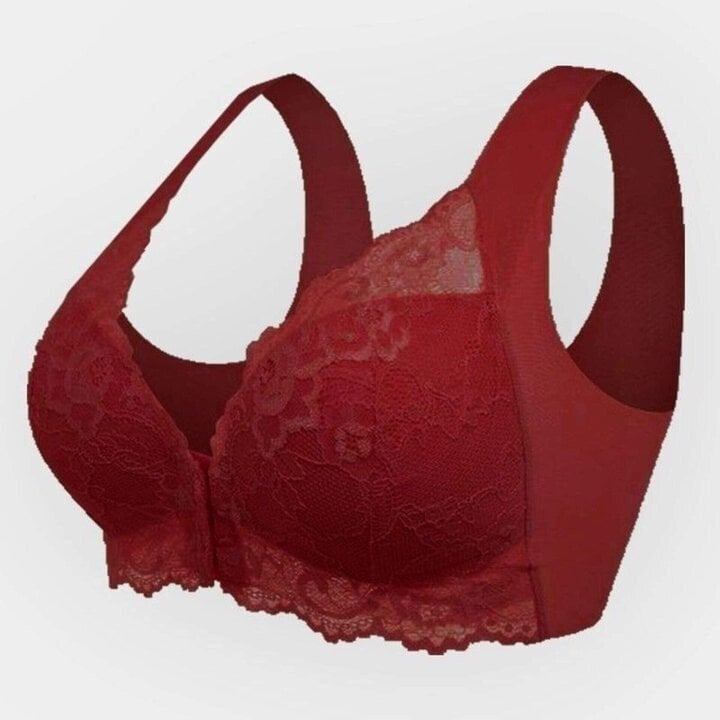 Seamless lace sports bra with front closure - Mireya-Wine red-M-The Livary