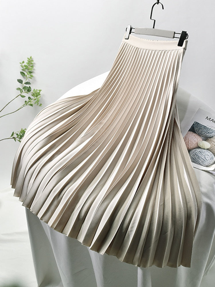 Trendy High Waist Pleated Skirt - Sofia-Beige-S-The Livary