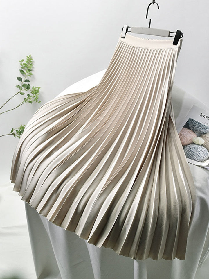 Trendy High Waist Pleated Skirt - Sofia-Beige-S-The Livary