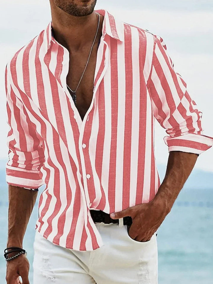 Striped summer shirt made of cotton and linen for men - Moritz-Red-S-The Livary