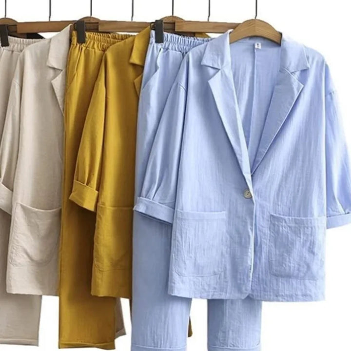 Airy & Stylish Two-Piece with Jacket and Straight Trousers for Women – Sorella-Yellow-S-The Livary