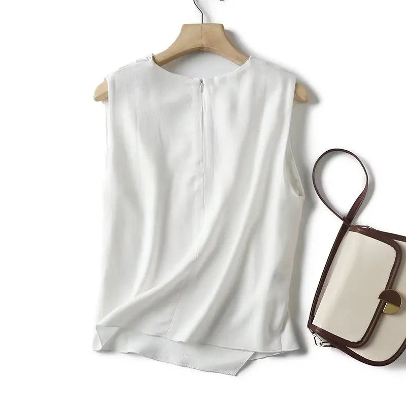 White airy & stylish sleeveless linen blouse for women – Amira-S-The Livary