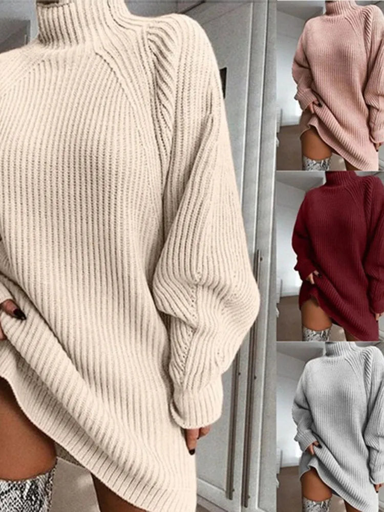 Comfortable Turtleneck Dress - Celeste-Beige-S-The Livary