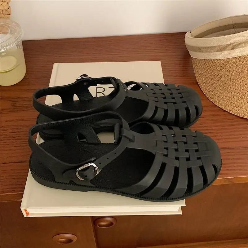 Trendy platform sandals in Korean style for women - Alina-Black-3-The Livary