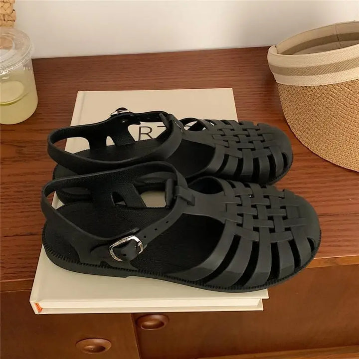 Trendy platform sandals in Korean style for women - Alina-Black-3-The Livary