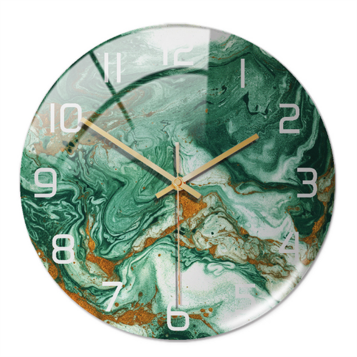 Stylish Wall Clock with Marble Texture - MarbleTime-Green-The Livary