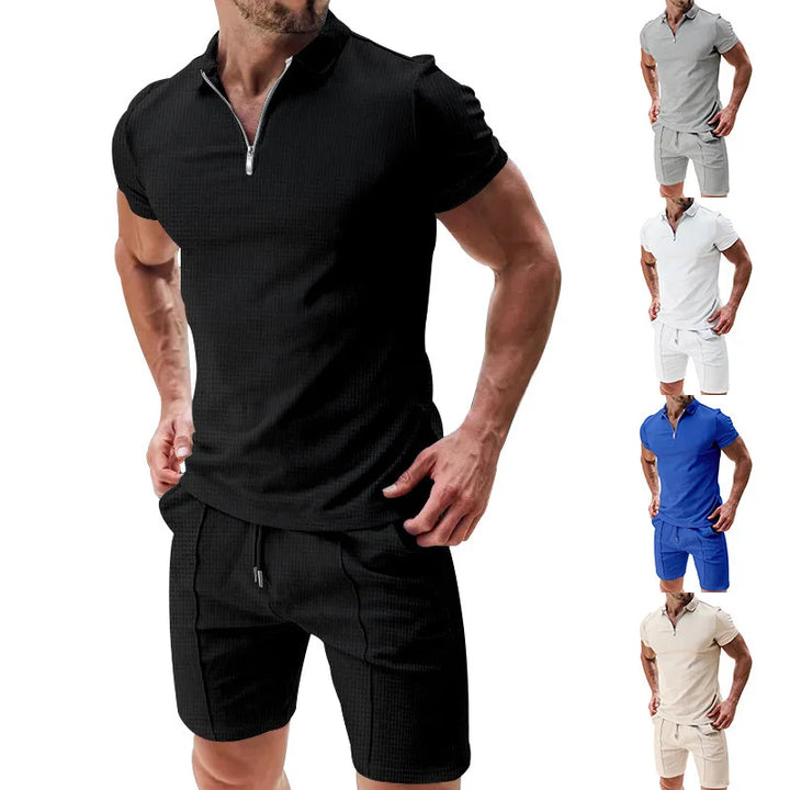Breathable & Stylish Summer Set with Polo Shirt & Shorts for Men – Nilo-Black-S-The Livary