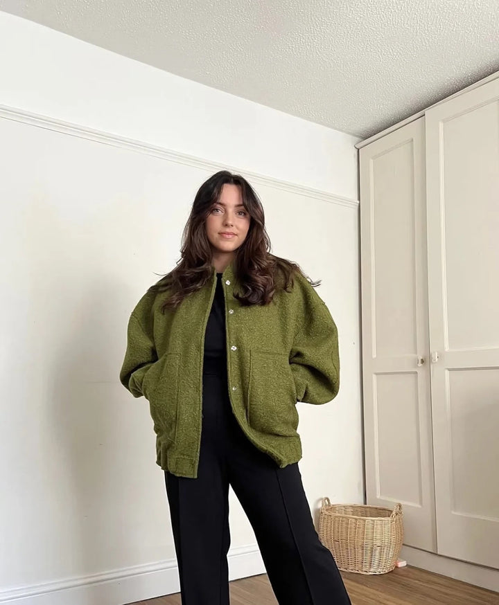 Oversized Wool Coat with Round Neck and Buttons - Selena-Camel-S-The Livary