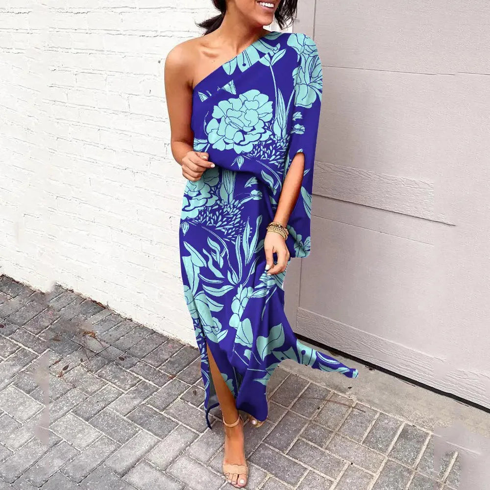 Dress with Diagonal Shoulder Line - Mila-Blue-S-The Livary