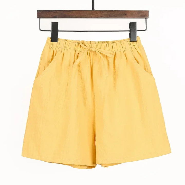 Lightweight Women’s Linen Shorts with High Waist and Sporty Fit – Fenja-Yellow-S-The Livary