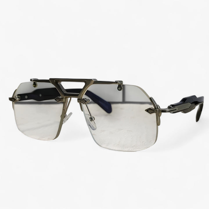 Randless oversized sunglasses with metal accents – Vexor-Transparent Silver-The Livary
