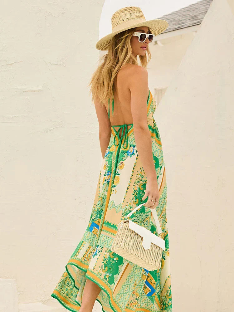Airy & Stylish Boho Maxi Dress with Halterneck for Women – Naya-Red-S-The Livary