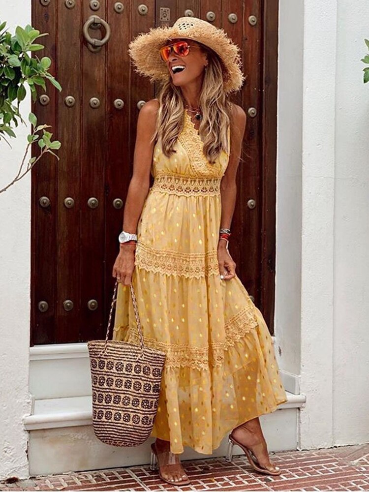 Boho Ibiza Dress - Solana-Yellow-S-The Livary