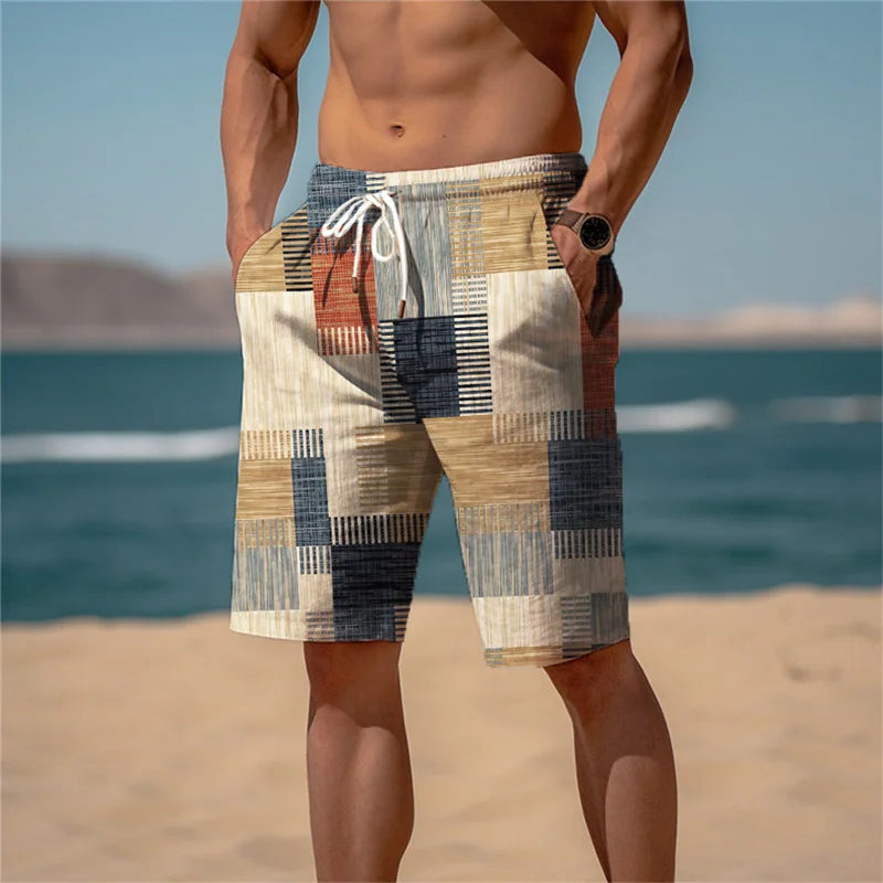 Men's Beach Shorts Cotton 3D Print Breathable Summer Look - Jamal-Minimalistic mixed colour-S-The Livary