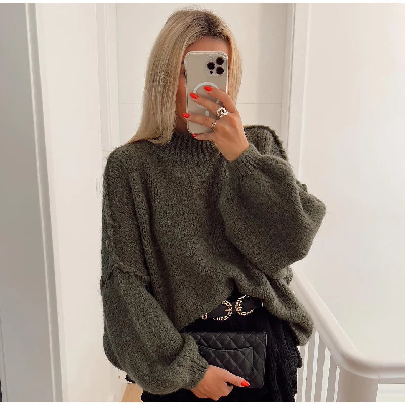Oversized Knitted Women's Sweater - Mia-Green-S-The Livary