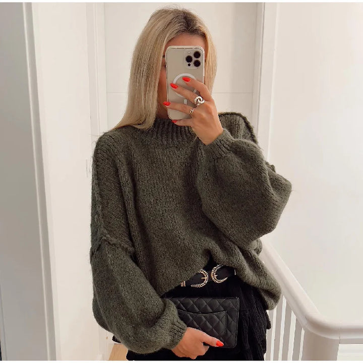 Oversized Knitted Women's Sweater - Mia-Green-S-The Livary