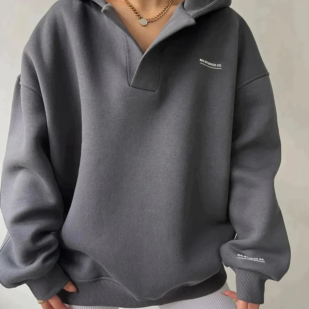 Trendy Oversized Ladies Hoodie with Hood - Luna-Khaki-S-The Livary