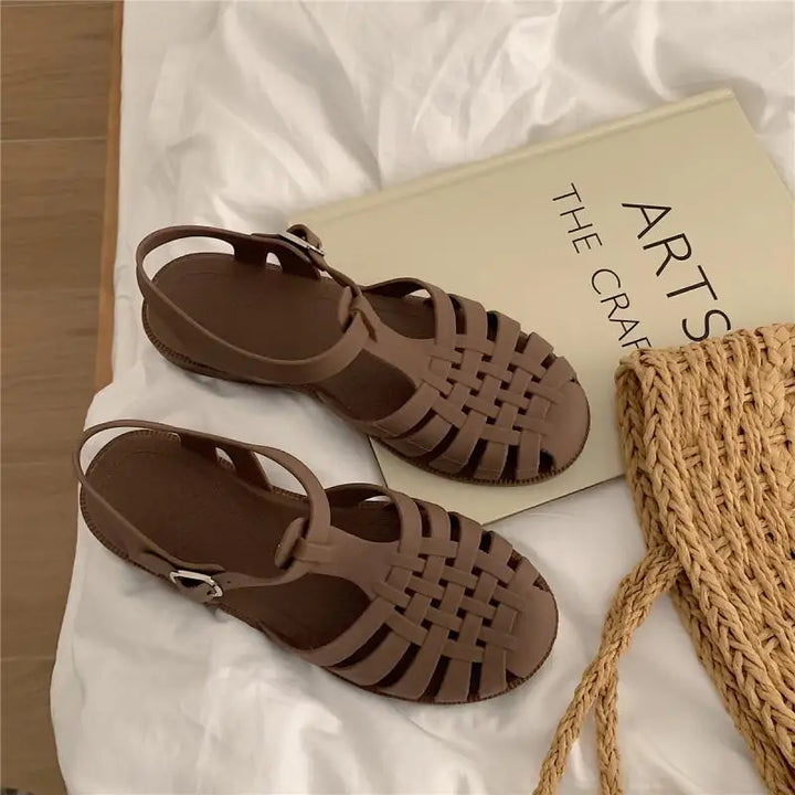 Trendy platform sandals in Korean style for women - Alina-Brown-3-The Livary