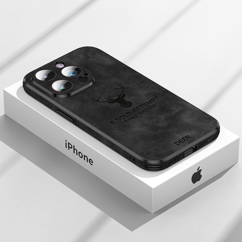Luxury Deer Leather iPhone Case - Veltro-Black-iPhone 15 Pro Max-The Livary