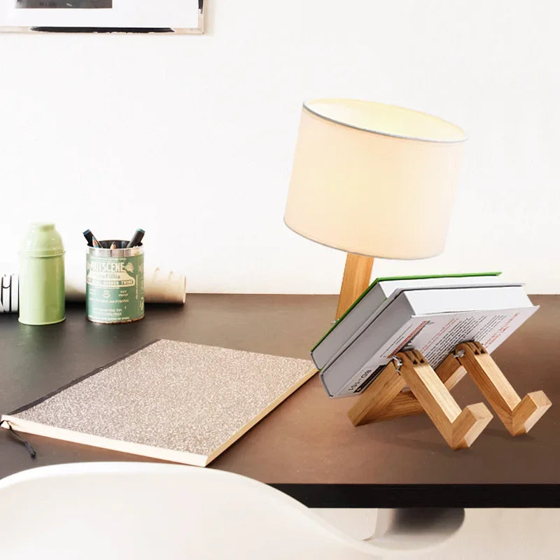 Wooden Table Lamp with Book Holder - RutanFlex