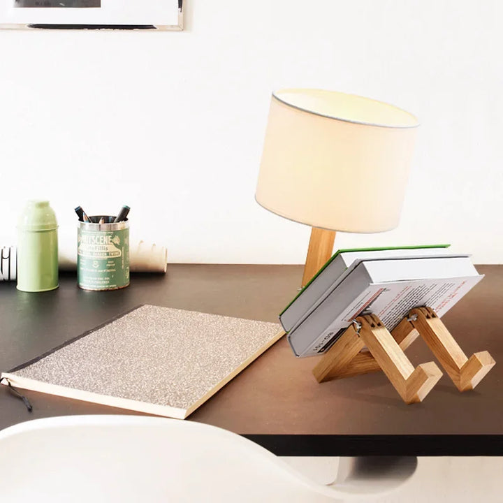 Wooden Table Lamp with Book Holder - RutanFlex