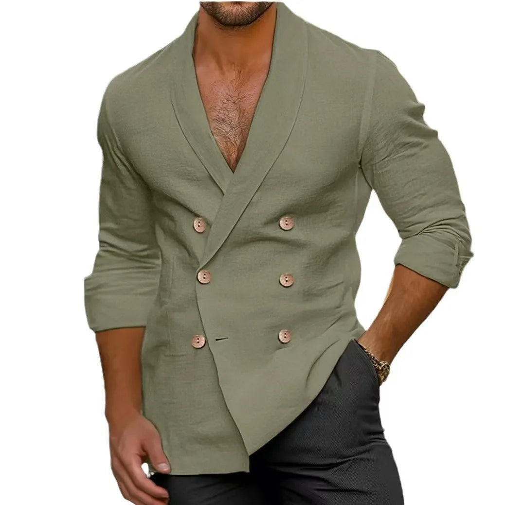 Breathable & Stylish Double-Breasted Linen Shirt for Men – Mateo-White-S-The Livary