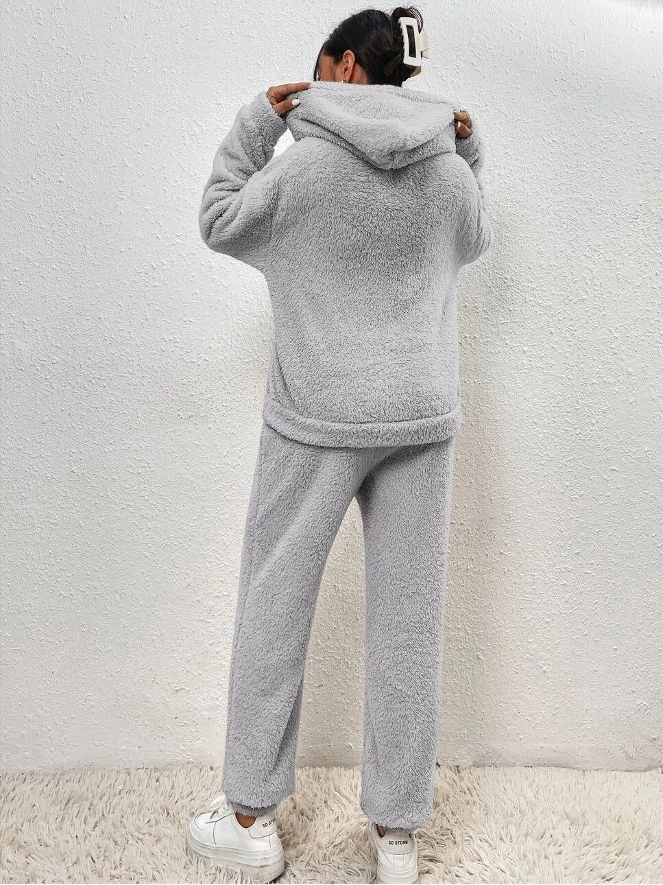 Ultra-Comfortable Teddy Loungewear with Hood - Lana-White-XS-The Livary
