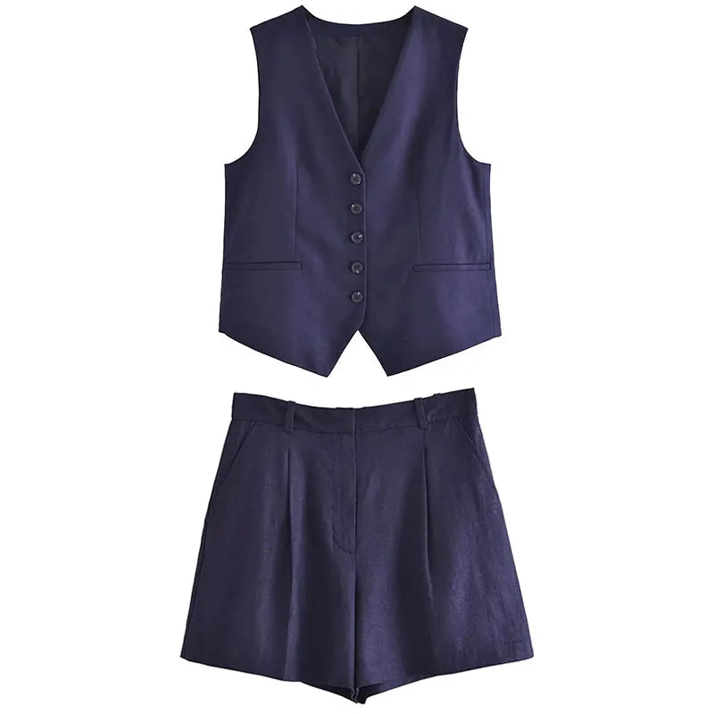 Two-piece summer outfit with vintage top – Amaya-Dark blue-XS-The Livary