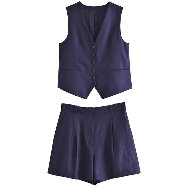 Two-piece summer outfit with vintage top – Amaya-Dark blue-XS-The Livary