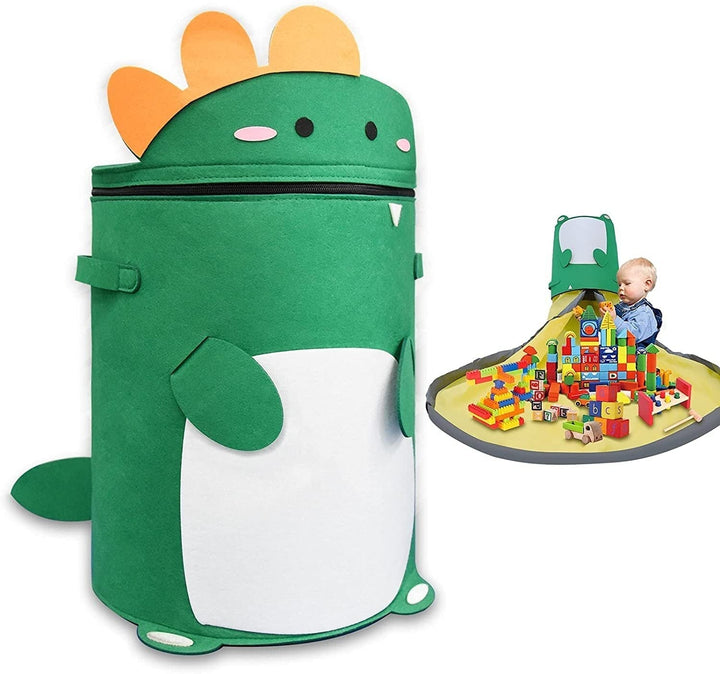 Play mat & Storage basket in one - Lino-Dinosaur White-The Livary