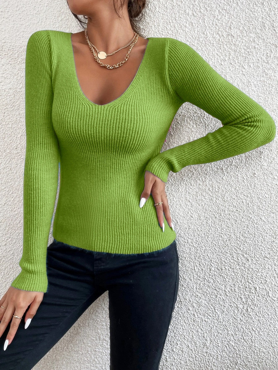 Fine knit V-neck jumper – Lenora-Green-S-The Livary