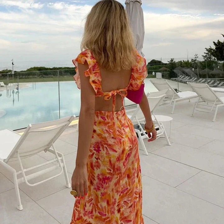 Boho Dress with Print and Ruffles - Samantha-XS-The Livary