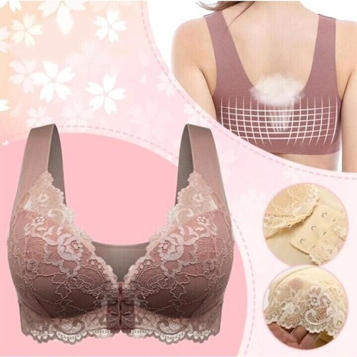 Seamless lace sports bra with front closure - Mireya-Brown-M-The Livary