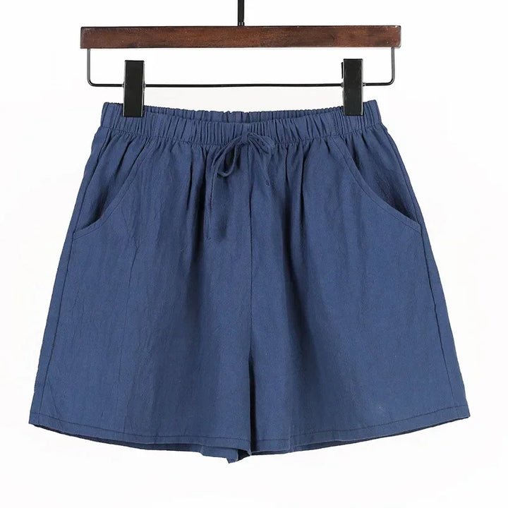 Lightweight Women’s Linen Shorts with High Waist and Sporty Fit – Fenja-Marine blue-S-The Livary
