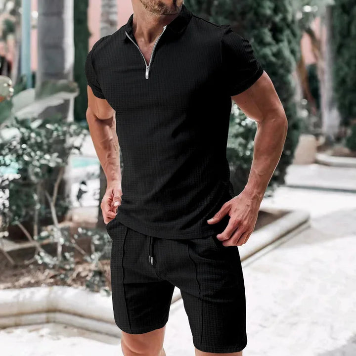 Breathable & Stylish Summer Set with Polo Shirt & Shorts for Men – Nilo-Black-S-The Livary