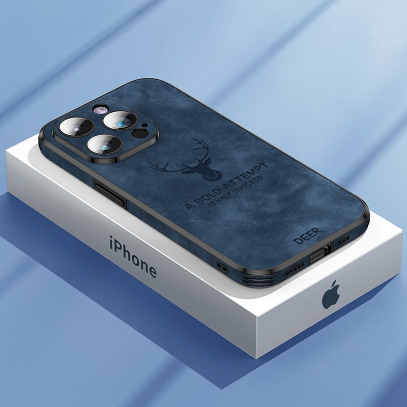 Luxury Deer Leather iPhone Case - Veltro-Blue-iPhone 15 Pro Max-The Livary