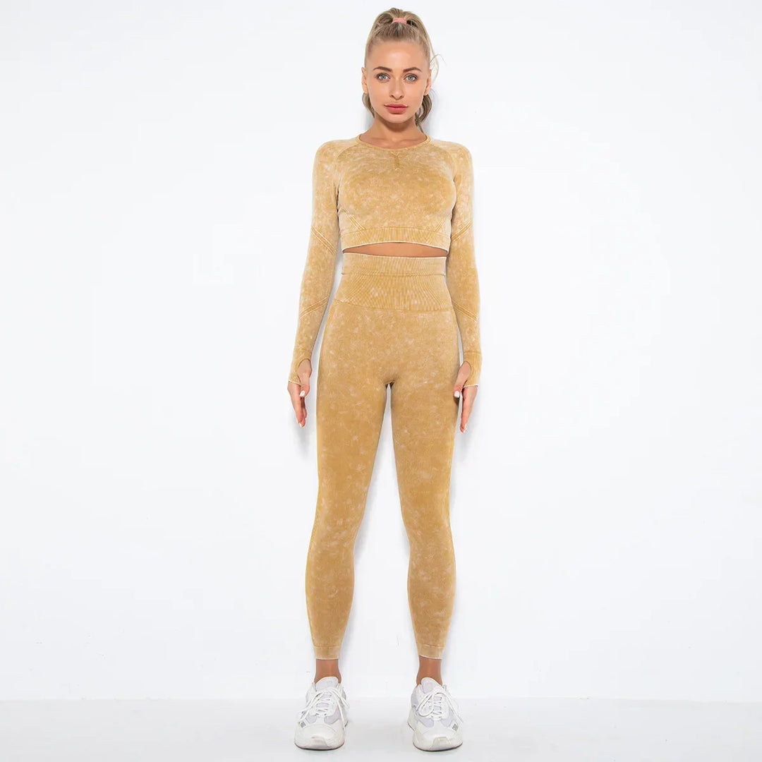 Seamless Women's Yoga Set with Cropped Top - Nova-Yellow-M-The Livary
