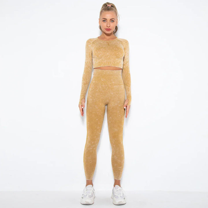 Seamless Women's Yoga Set with Cropped Top - Nova-Yellow-M-The Livary