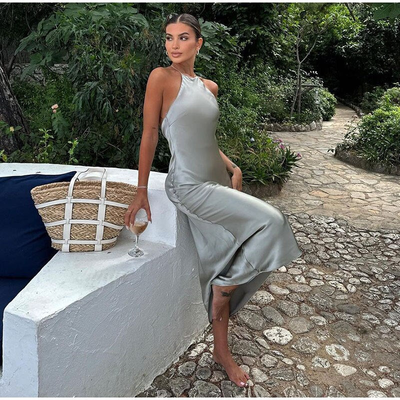 Sleeveless Maxi Dress with Straps - Luna-Gray-XS-The Livary