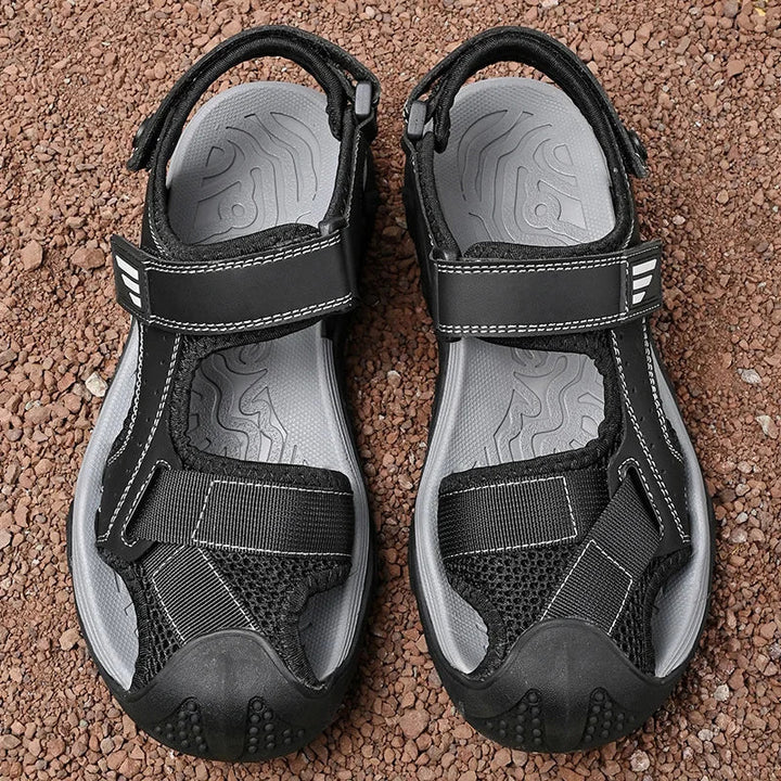 Comfortable non-slip leather sandals for men – Ideal for seniors-Black-6-The Livary