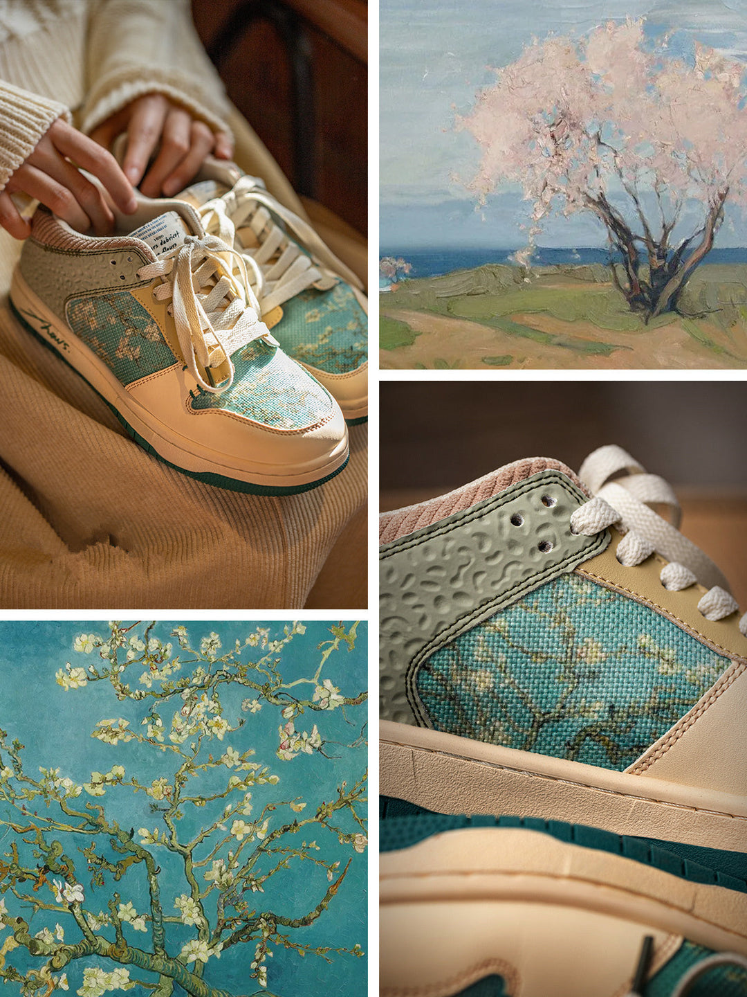 Stylish ladies' and men's art sneakers with almond blossom print – Arta-3-The Livary