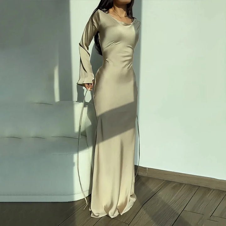Stylish Long Sleeve Dress - Elisa-Apricot-XS-The Livary
