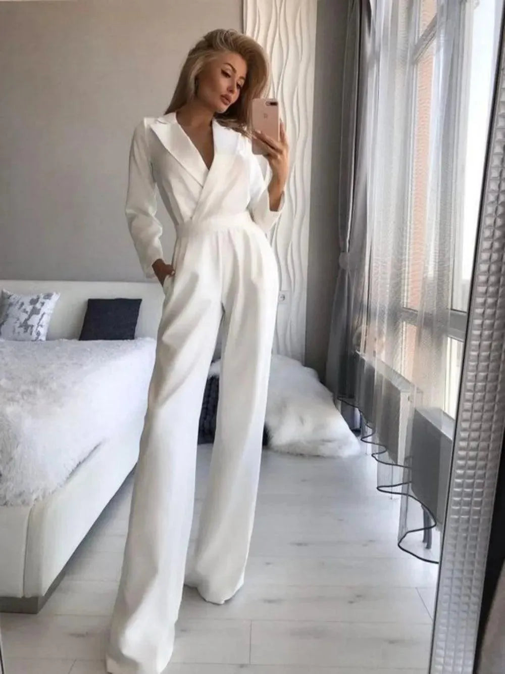 Stylish Jumpsuit with Long Sleeves - Sophie-White-S-The Livary