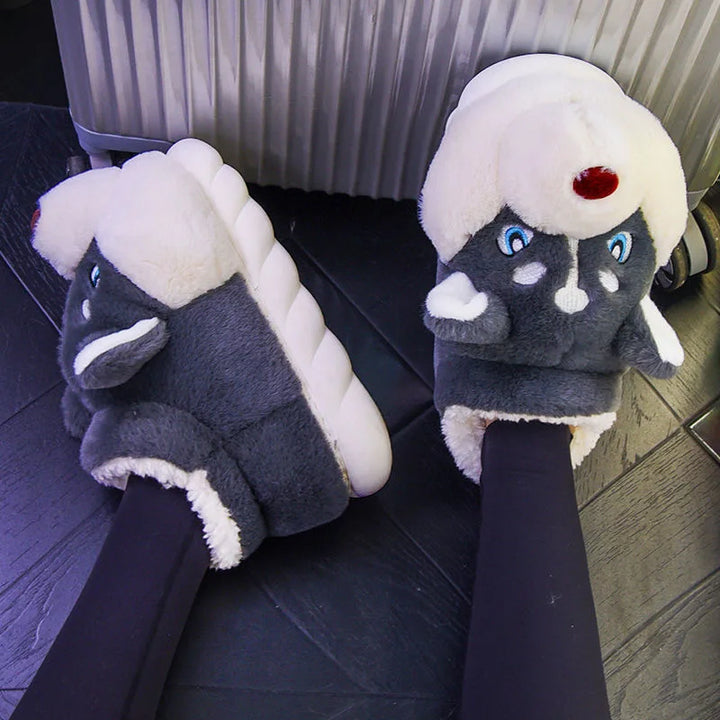 Cute Husky Ladies Slippers – Novi-Dark Grey High-5-6-The Livary