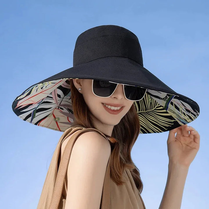 Reversible sun hat made of cotton with a wide brim (22-23 In) – Liora-Pink (double-sided)-The Livary